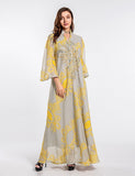 Abaya musulmane perlée robe de soirée jaune polie