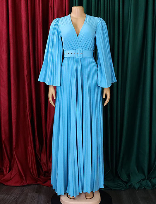 Robe à col en V et ourlet plissé sexy et pressé