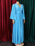 Robe à col en V et ourlet plissé sexy et pressé