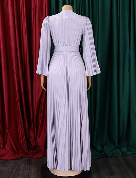Robe à col en V et ourlet plissé sexy et pressé