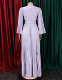 Robe à col en V et ourlet plissé sexy et pressé
