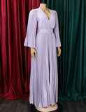 Robe à col en V et ourlet plissé sexy et pressé