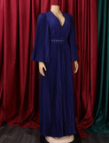 Robe à col en V et ourlet plissé sexy et pressé