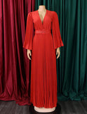 Robe à col en V et ourlet plissé sexy et pressé