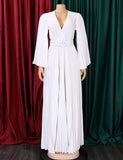 Robe à col en V et ourlet plissé sexy et pressé