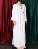 Robe à col en V et ourlet plissé sexy et pressé