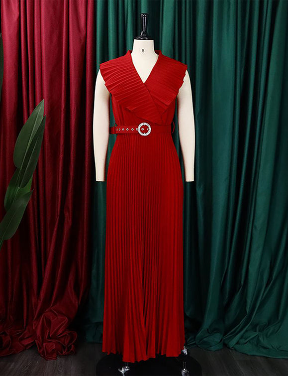 Robe longue à ourlet plissé et à volants, sexy et à la mode