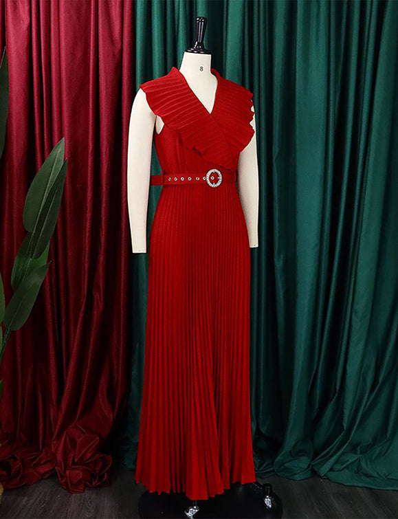 Robe longue à ourlet plissé et à volants, sexy et à la mode