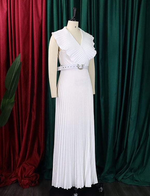 Robe longue à ourlet plissé et à volants, sexy et à la mode
