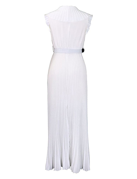 Robe longue à ourlet plissé et à volants, sexy et à la mode