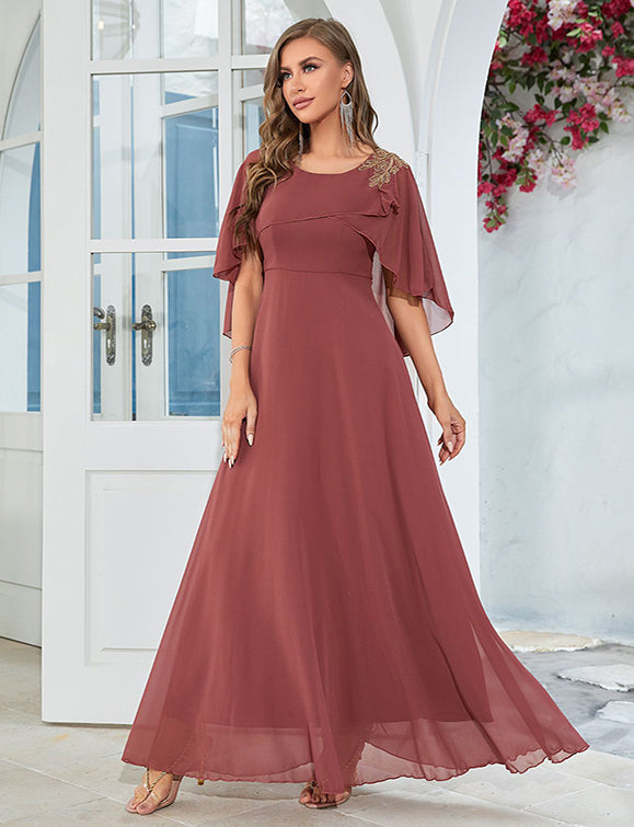 Robe de demoiselle d'honneur en mousseline à coupe ample