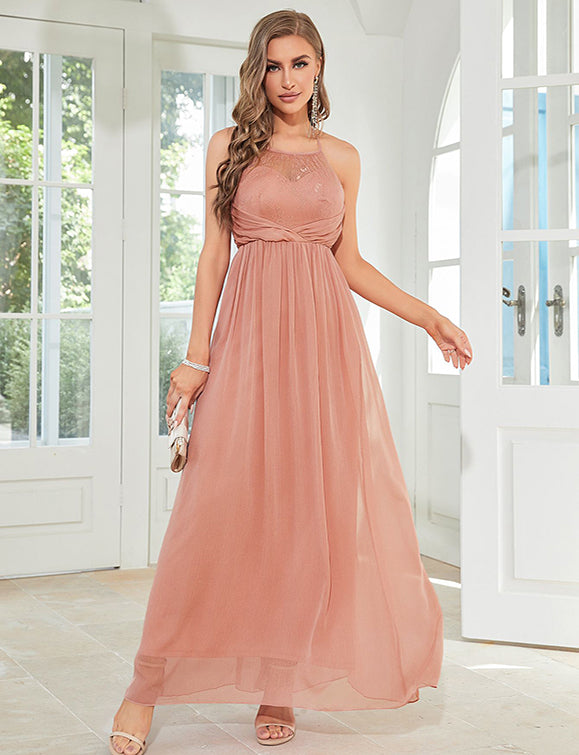 Robe dos nu brodée à taille haute
