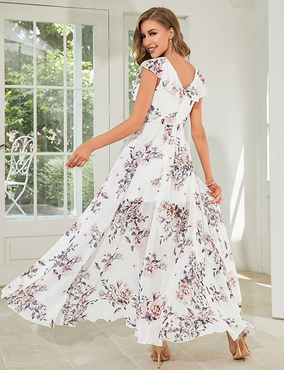 Robe d'été à sequins à manches courtes et col en V profond