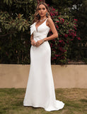 Robe de soirée traînante sexy à col en V