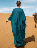 Robe cape ample à ceinture tissée bleu lac et or