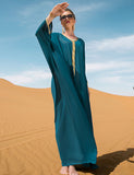Robe cape ample à ceinture tissée bleu lac et or