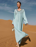 Boutons Perle Couleur solide Col V Robe Abaya