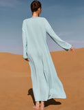 Boutons Perle Couleur solide Col V Robe Abaya