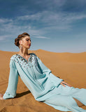 Boutons Perle Couleur solide Col V Robe Abaya