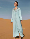 Boutons Perle Couleur solide Col V Robe Abaya