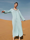 Boutons Perle Couleur solide Col V Robe Abaya