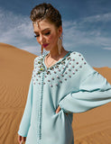 Boutons Perle Couleur solide Col V Robe Abaya