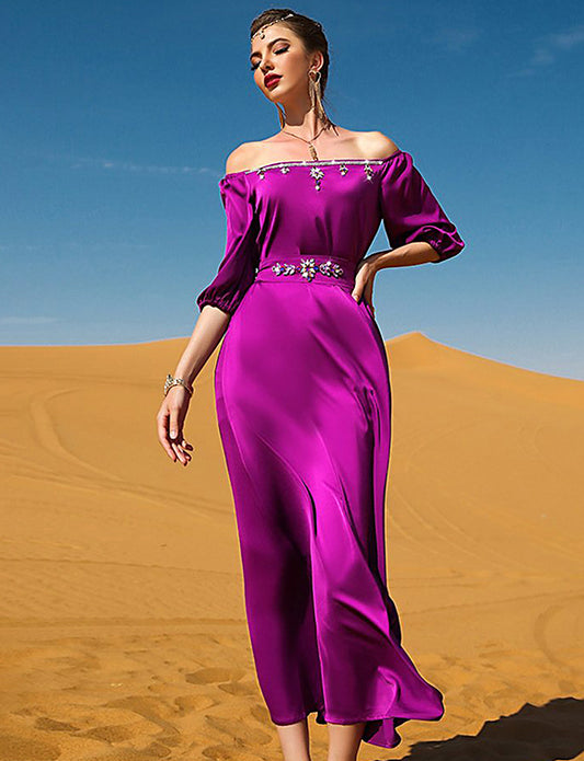Robe Rose Violet à Demi Manches