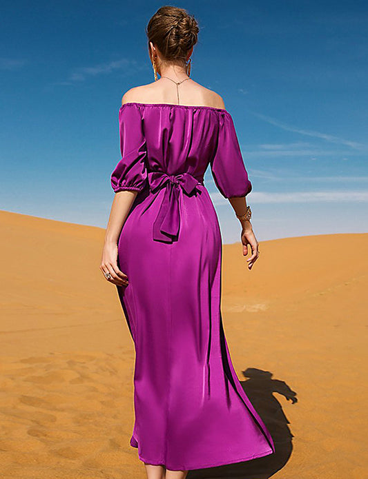 Robe Rose Violet à Demi Manches