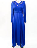 Robe à manches longues avec col en V et strass, bleu royal