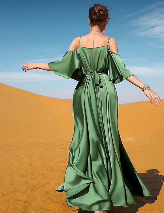 Robe sexy à dos nu en diamant cousu à la main, de couleur verte