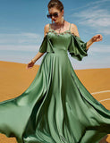 Robe sexy à dos nu en diamant cousu à la main, de couleur verte