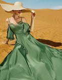 Robe sexy à dos nu en diamant cousu à la main, de couleur verte