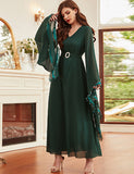 Robe à manches en mousseline de soie vert foncé