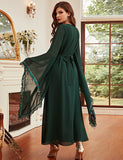Robe à manches en mousseline de soie vert foncé