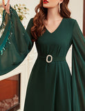 Robe à manches en mousseline de soie vert foncé