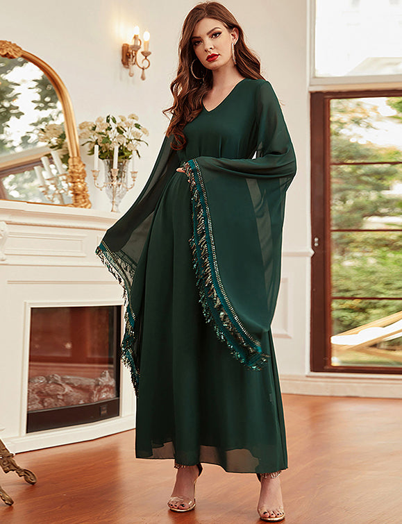 Robe à manches en mousseline de soie vert foncé