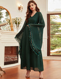 Robe à manches en mousseline de soie vert foncé