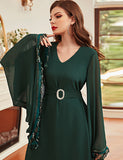 Robe à manches en mousseline de soie vert foncé