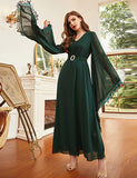 Robe à manches en mousseline de soie vert foncé