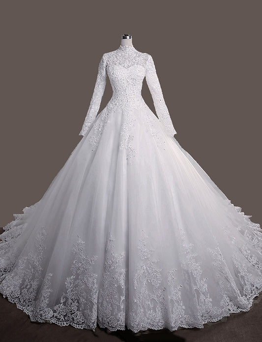 Robe de Mariée Musulmane de Luxe en Dentelle Brodée