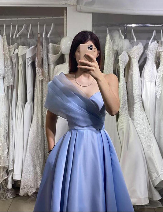 Robe de Soirée Longue Bleu à Une Épaule