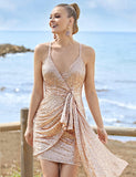 Robe de Cocktail Courte à Paillette Champagne