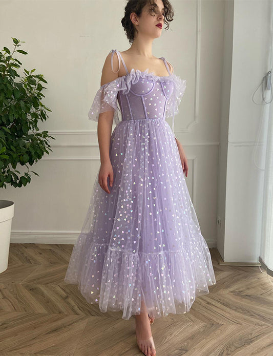 Robe de Bal Lilas à Épaules Dénudées