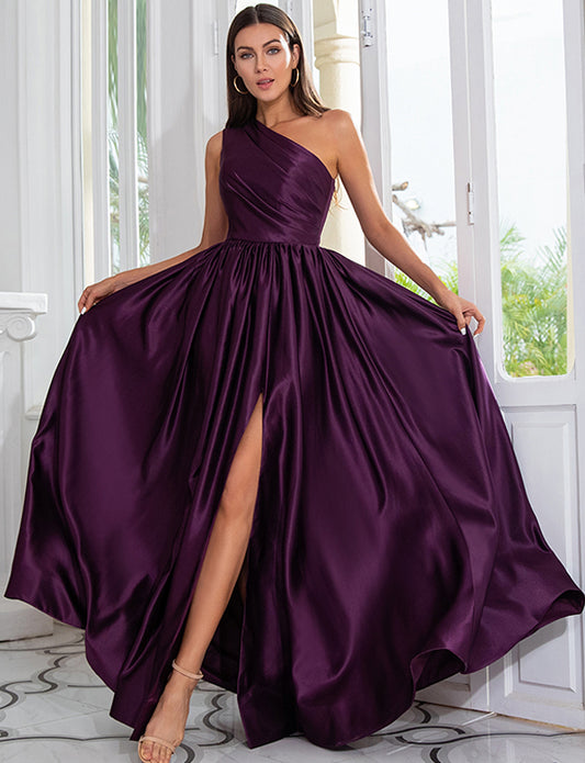 Robe de Soirée Violette à Une Épaule