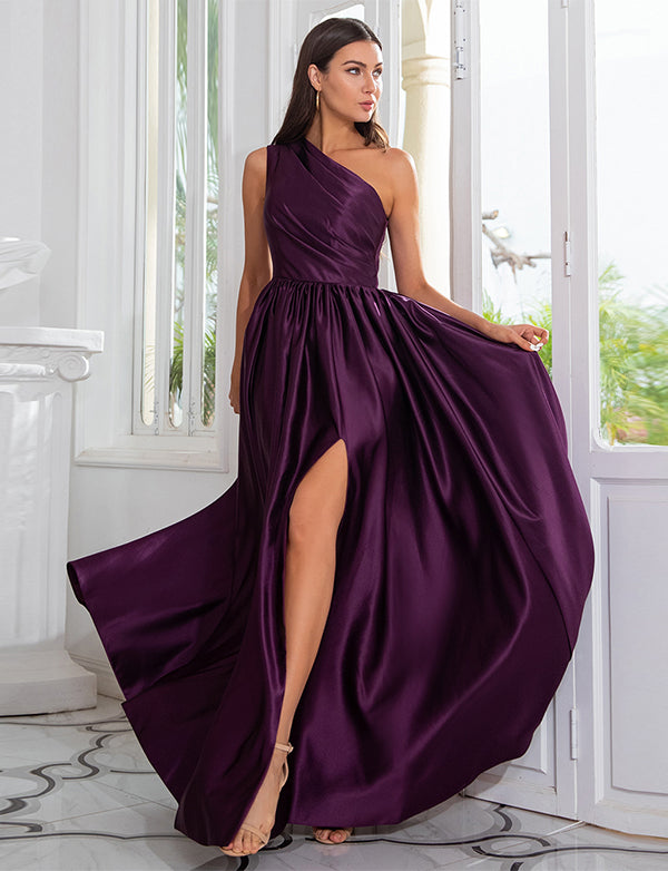 Robe de Soirée Violette à Une Épaule