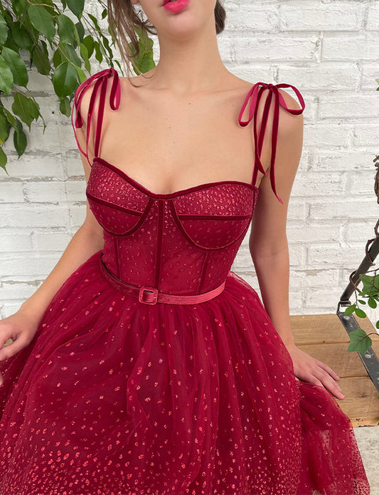 Robe de Ssoirée en tTulle Rouge Foncé à Paillettes