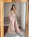 Robe de Soirée Brodée en Satin Rose Clair Sirène