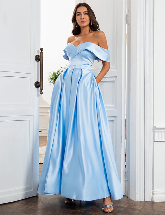 Robe de Soirée Longue Bleu à Épaules Dénudées