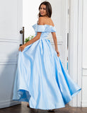 Robe de Soirée Longue Bleu à Épaules Dénudées