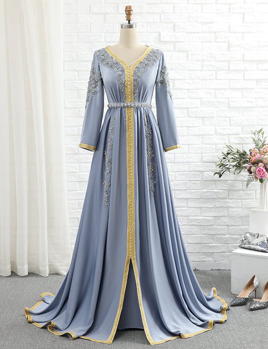 Caftan Marocain Brodé Bleu